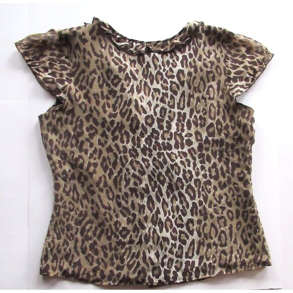 Bob Mackie Studio Women Blouse/Top Leopard Print Chiffon Ruffles Lined Sheer - Picture 2 of 14